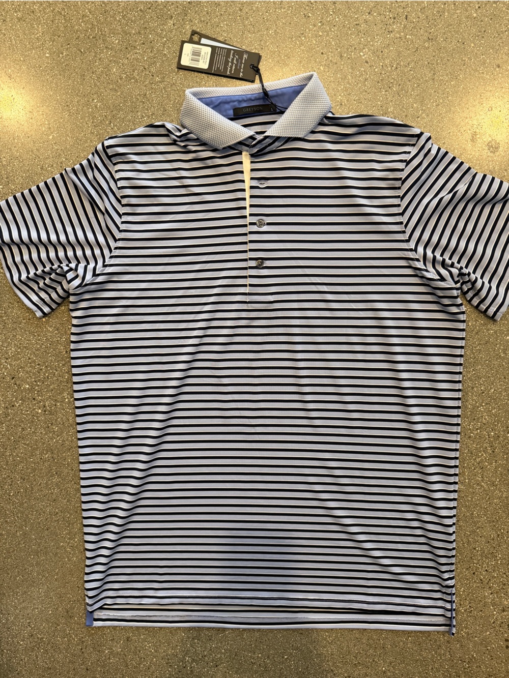 Greyson Blue and White Striped Polo Shirt
